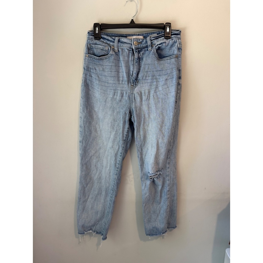 Eunina Ultra High‎ Rise Straight Crop Jeans Light Wash Distressed Size 11